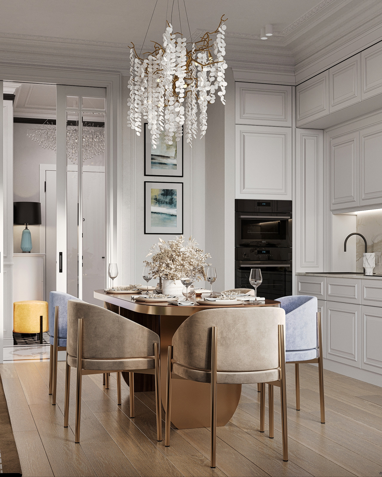 Стильный интерьер с элементами ар-деко в ЖК Петровский квартал на воде - 99 м2