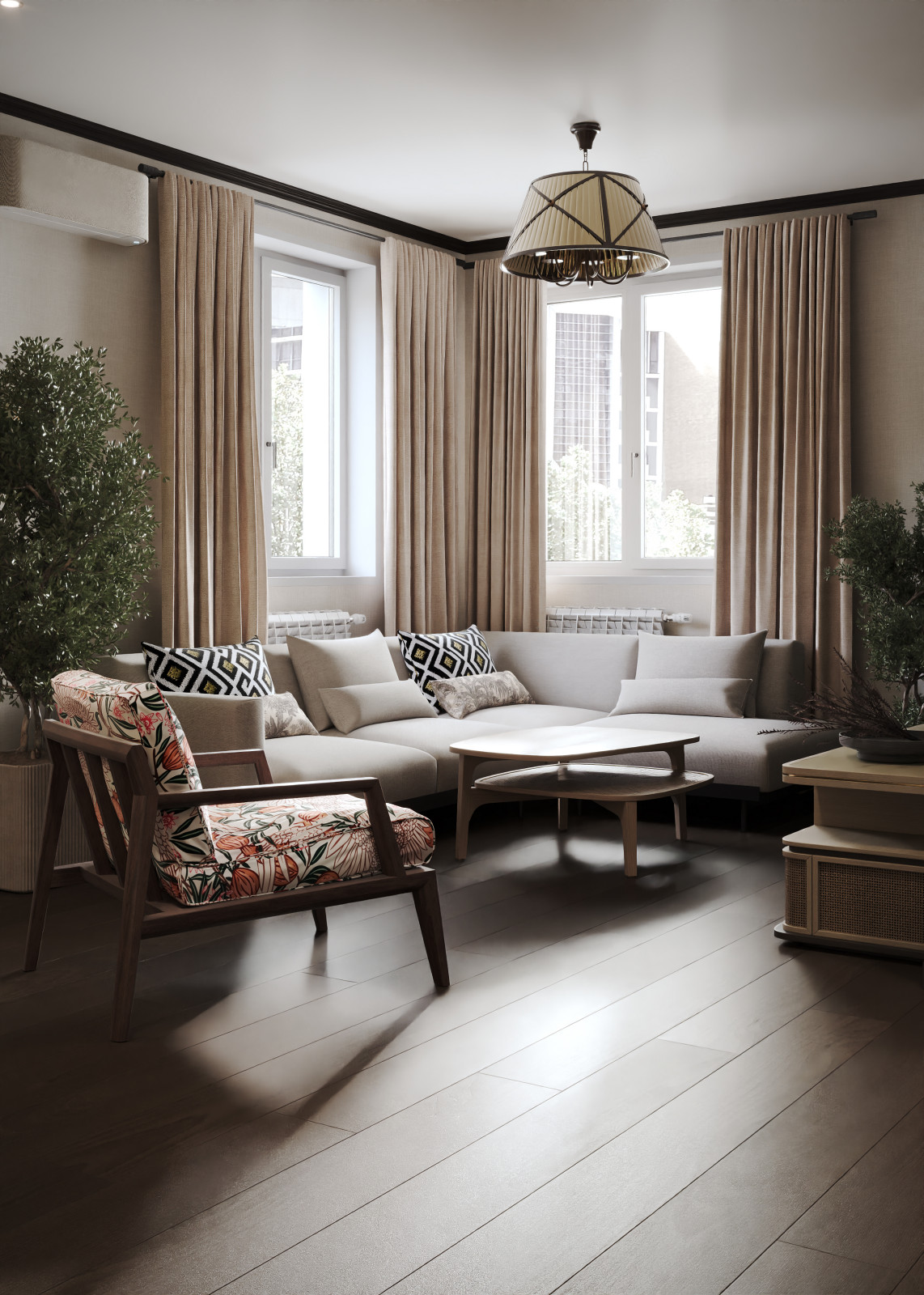 Дизайн гостиной в тёплых оттенках