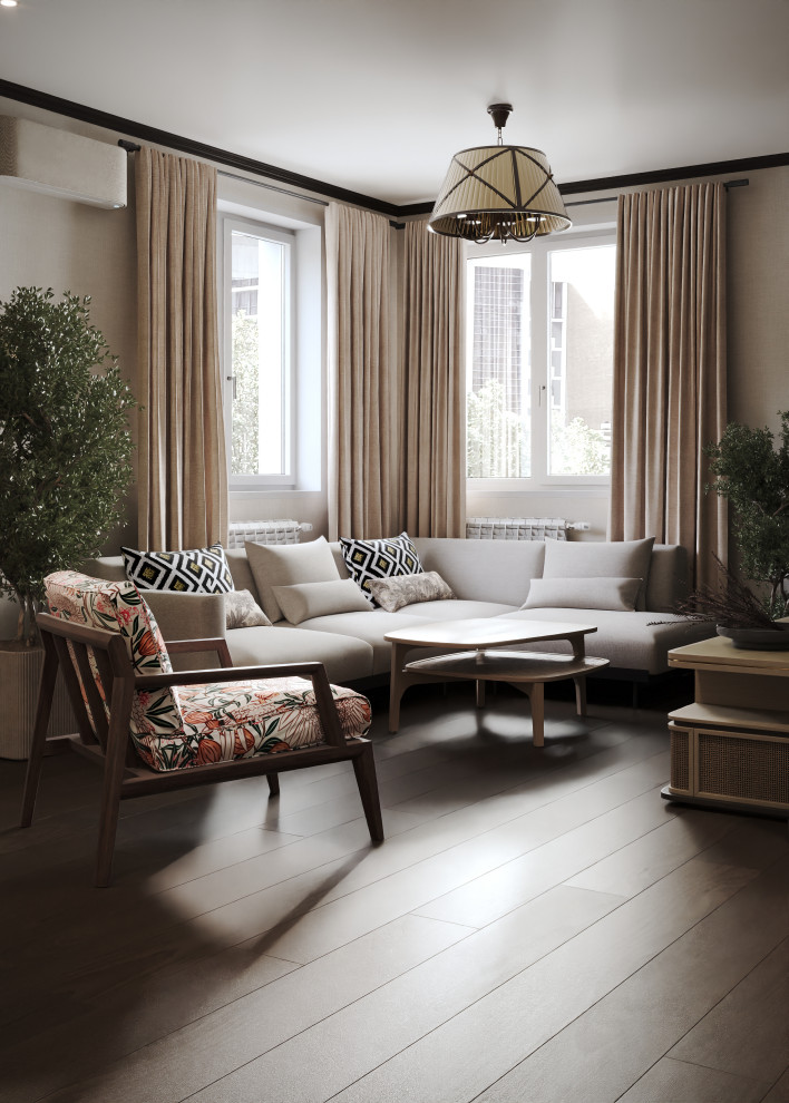 Дизайн гостиной в тёплых оттенках