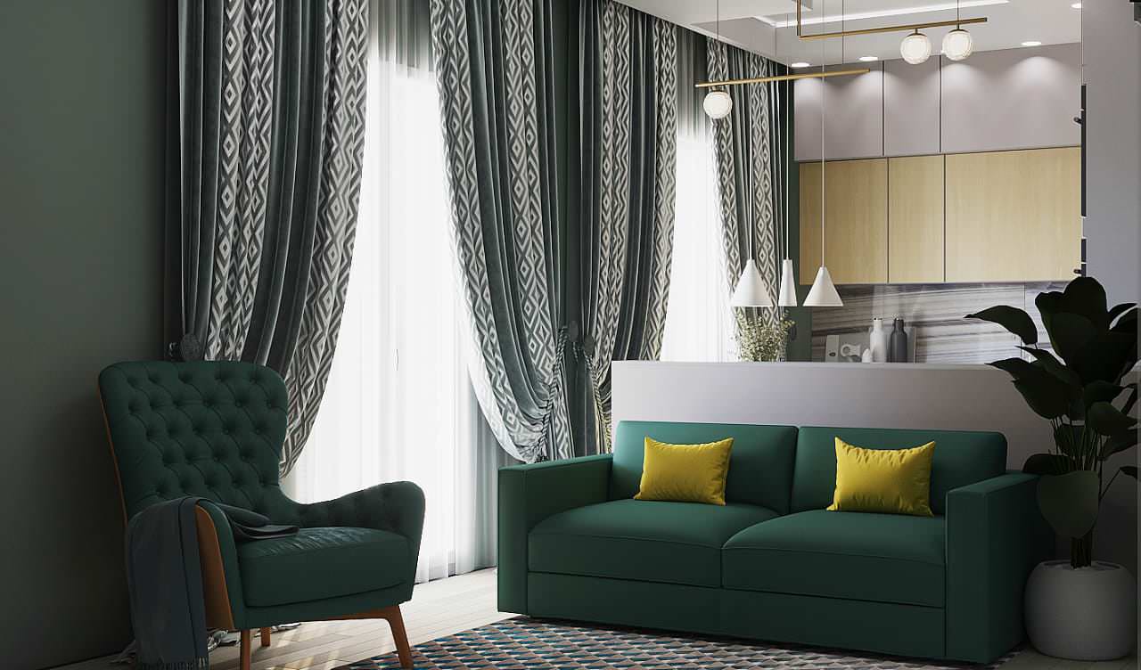 Кухня -гостиная для семьи из 3 -х человек