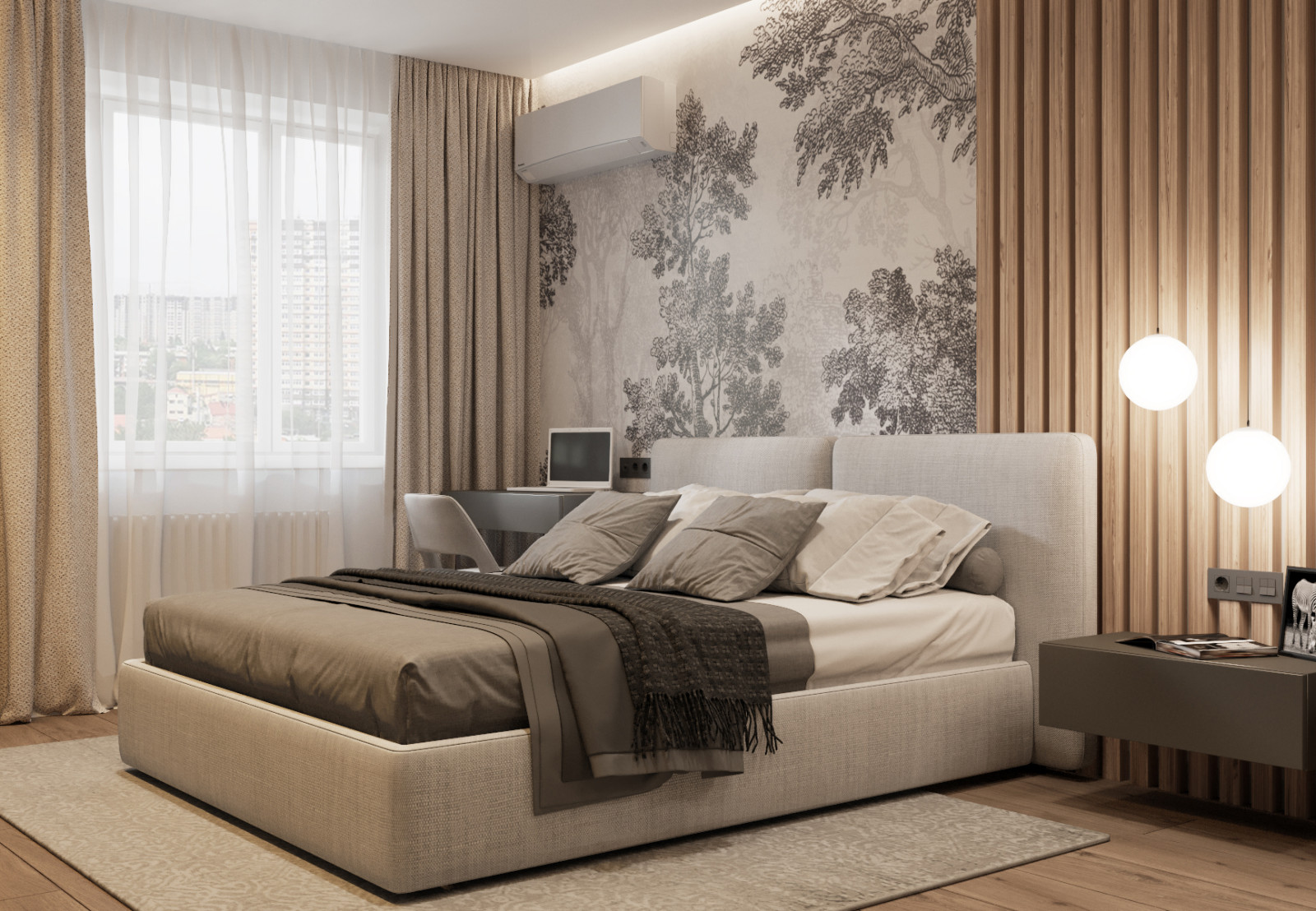 Обложка проекта: Теплая спальня с мужским характером — обои «Estampe»