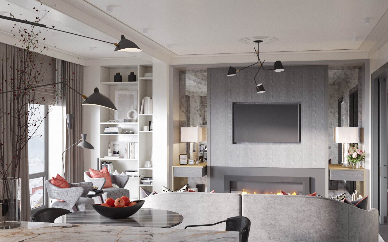 Монохромный интерьер с яркими акцентами