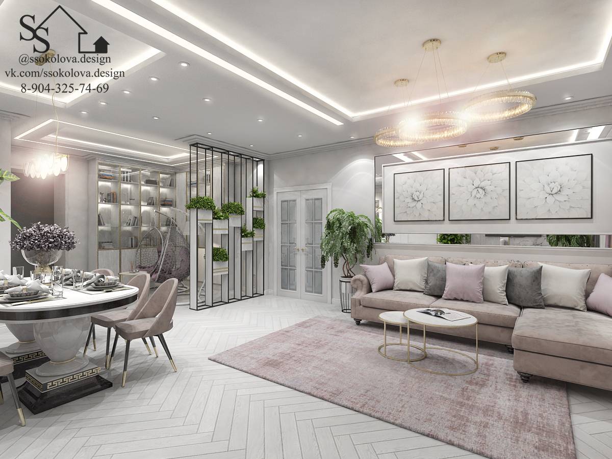 Кухня-гостиная в светлых тонах