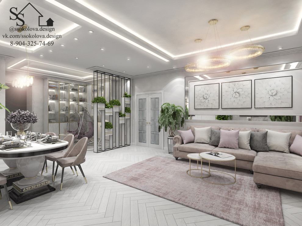 Кухня-гостиная в светлых тонах