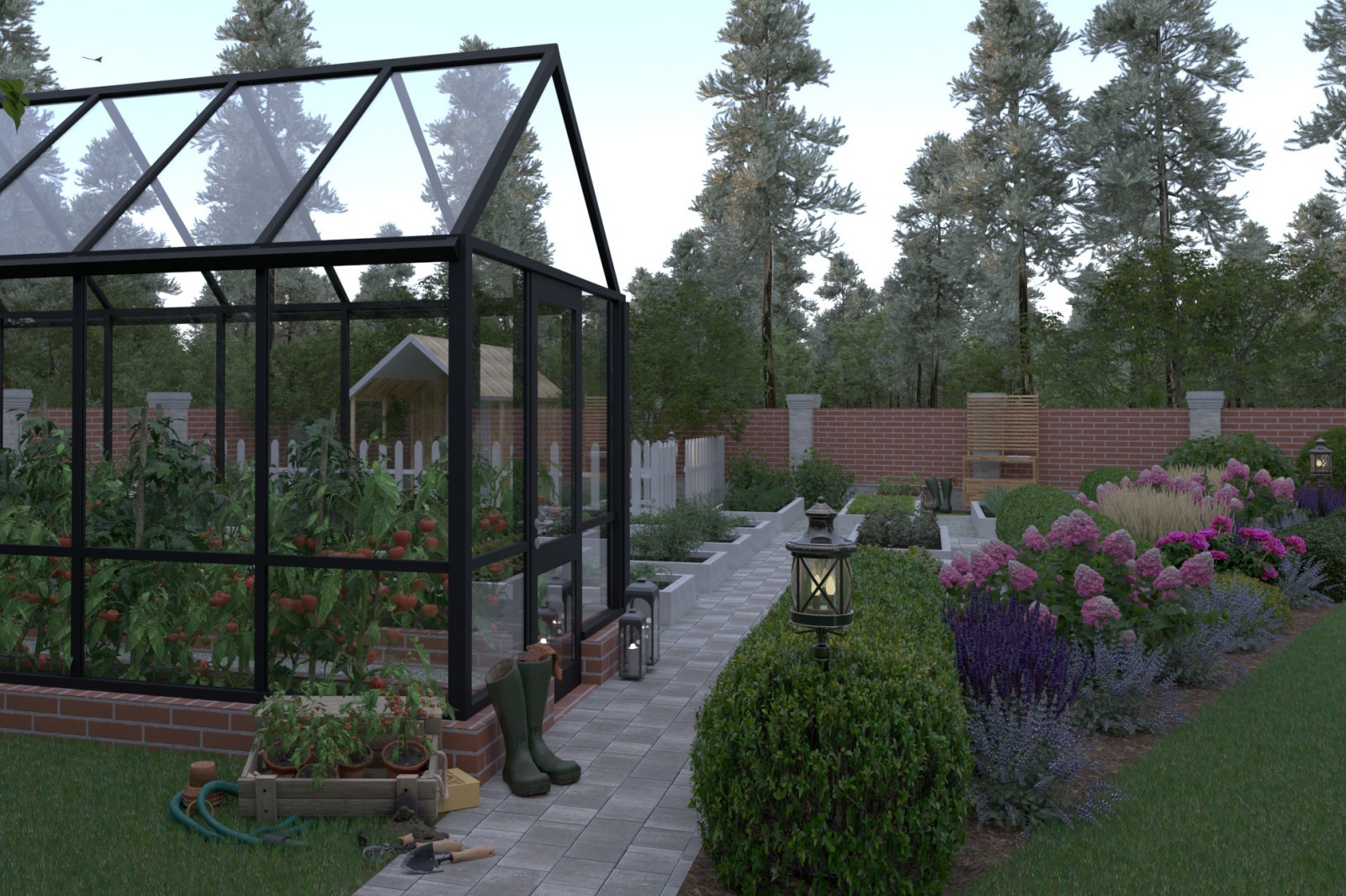 Декоративный огород с теплицей и курятником