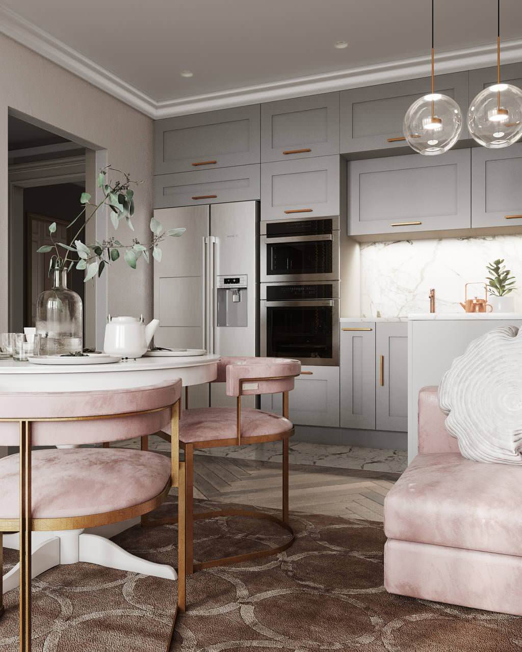 Обложка проекта: Gray-pink interior. Apartment in St. Petersburg in the neoclassical style