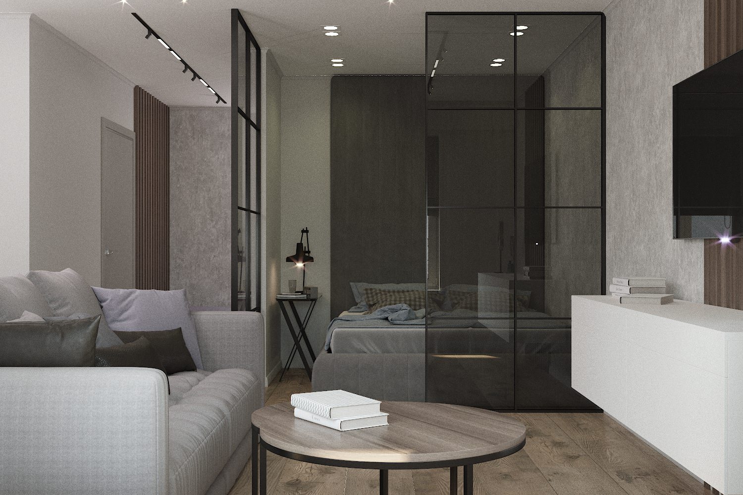 Интерьер гостиной совмещенной с кухней в современном стиле