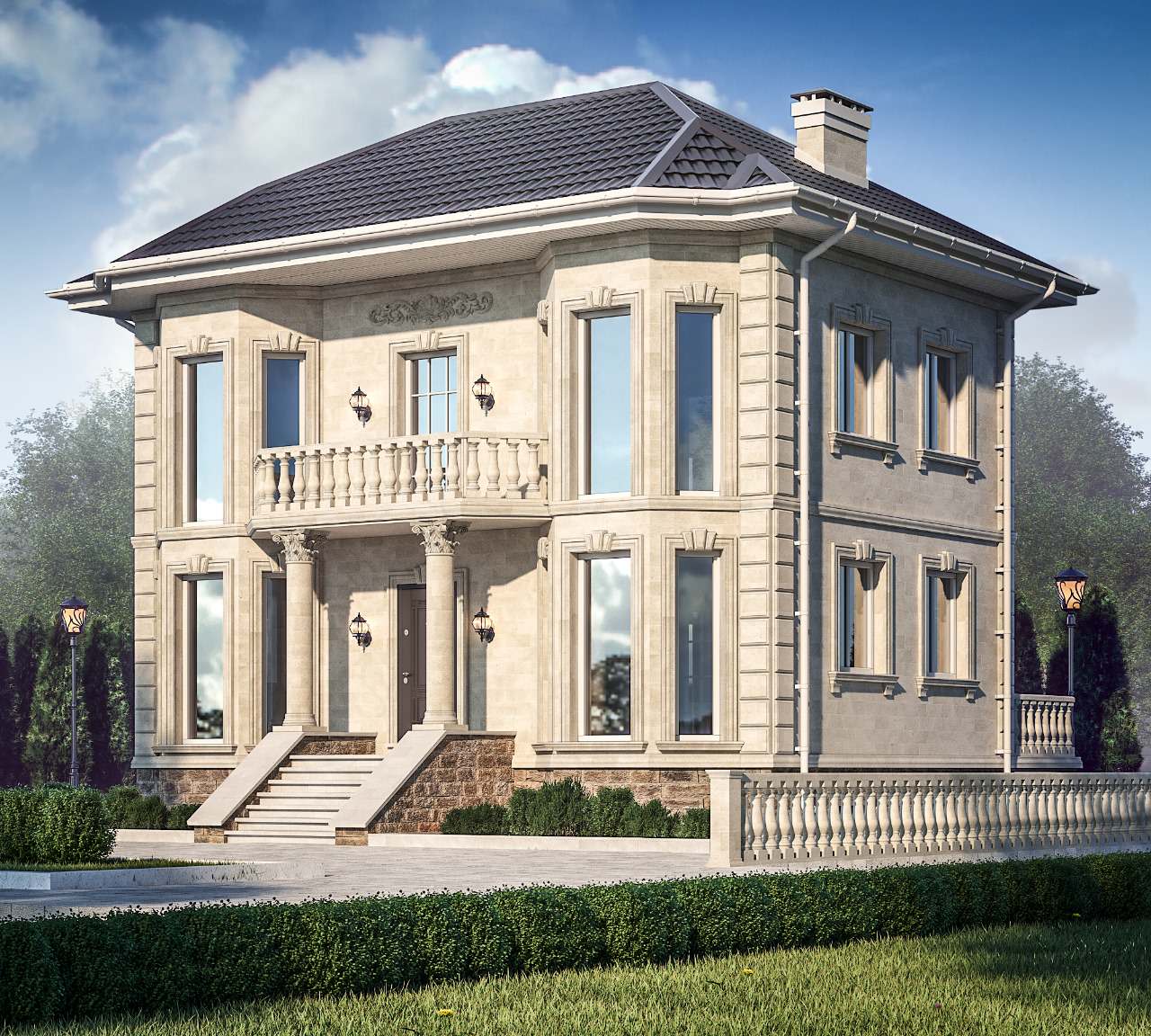 Фасад домовладения облицованный натуральным дагестанским камнем