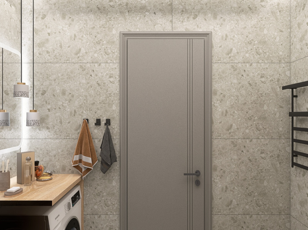 Современная ванная в серо-бежевой палитре