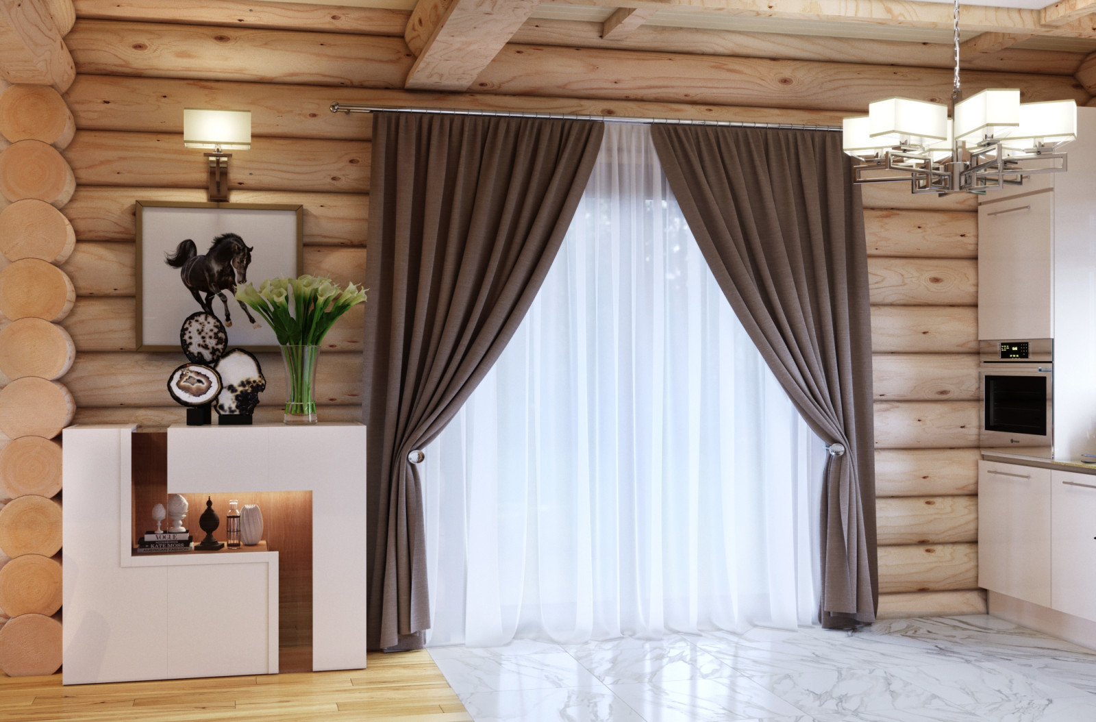 Современный стиль в бревенчатом доме в КП FAMILY CLUB