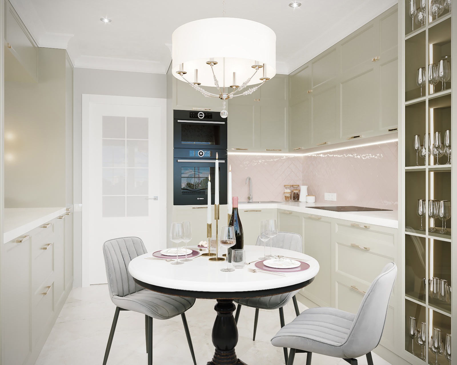 "Песто" кухня с эркером в квартире г.Москва