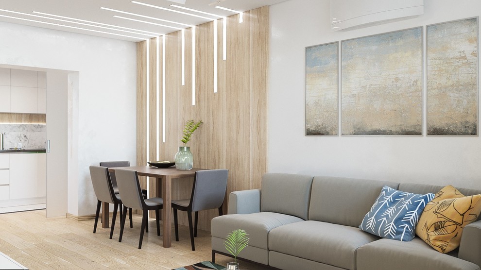 Визуализация кухни и гостинной в современном стиле для студии kv-design