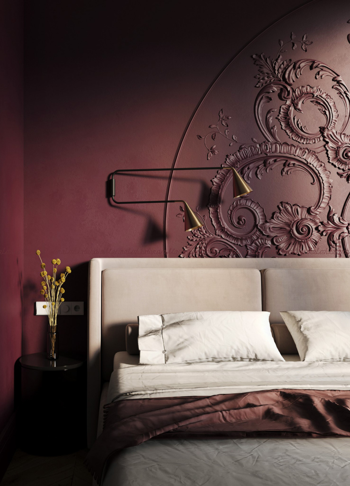 Спальня в краске ARGIL COLOUR "HELLEBORE POURPRE"