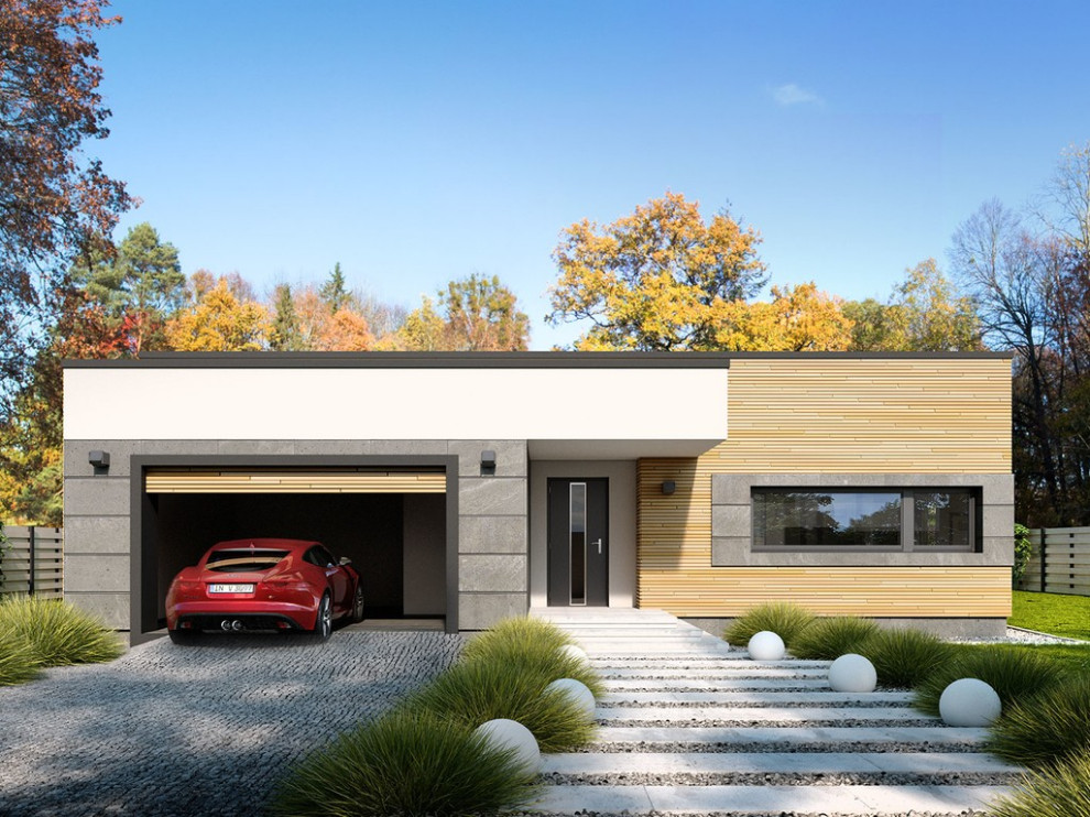 Обложка проекта: Проект одноэтажного дома с плоской крышей и гаражом