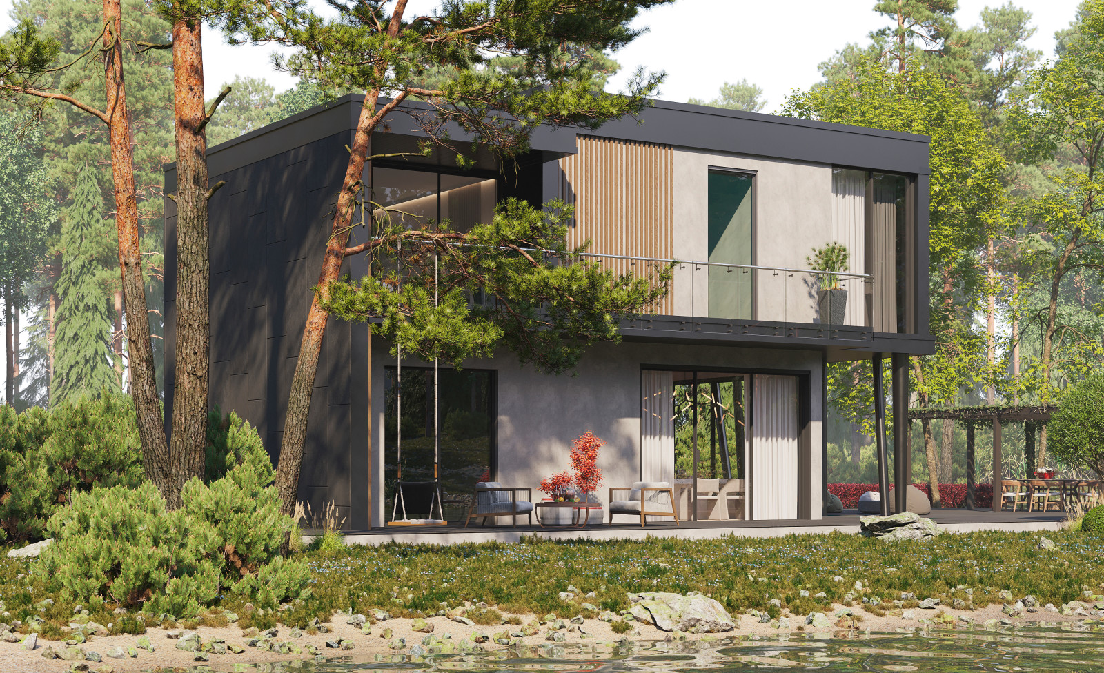 Визуализация домика на берегу озера