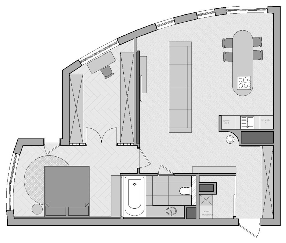 Houzz Украина: Квартира с окном из спальни в ванную
