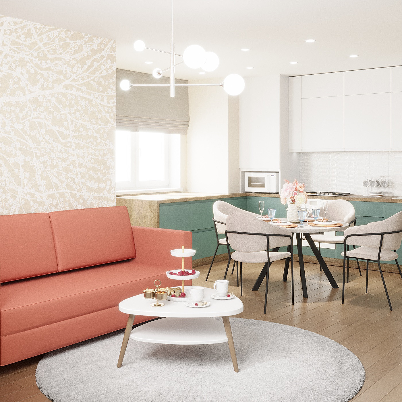 Обложка проекта: Кухня-гостиная 23  кв. м. в скандинавском стиле