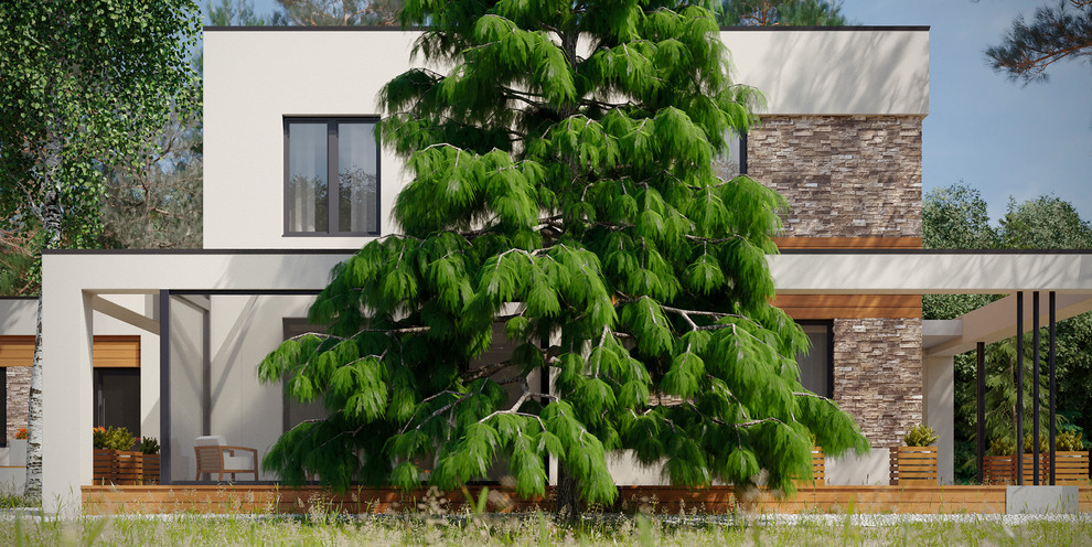 Проект дома в сосновом лесу. Сосна прямо у террасы