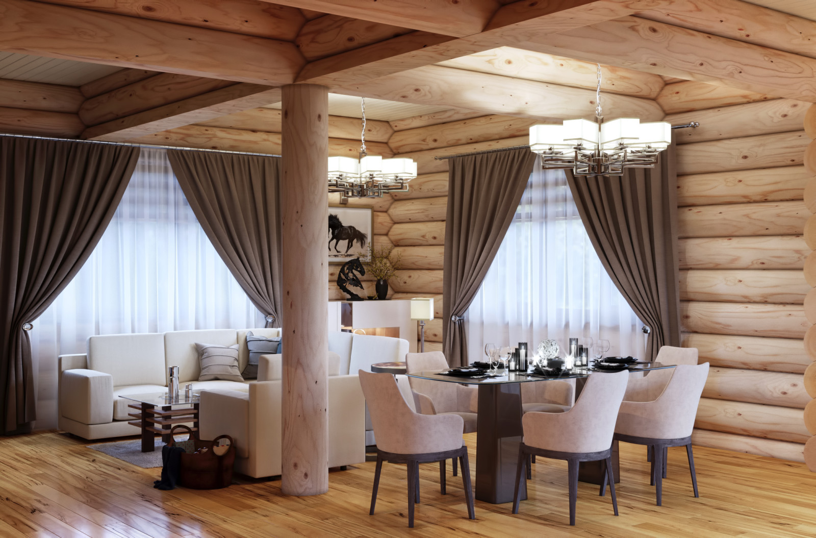 Современный стиль в бревенчатом доме в КП FAMILY CLUB