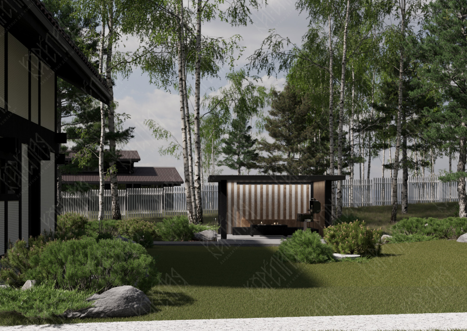 Лужайка у летней кухни