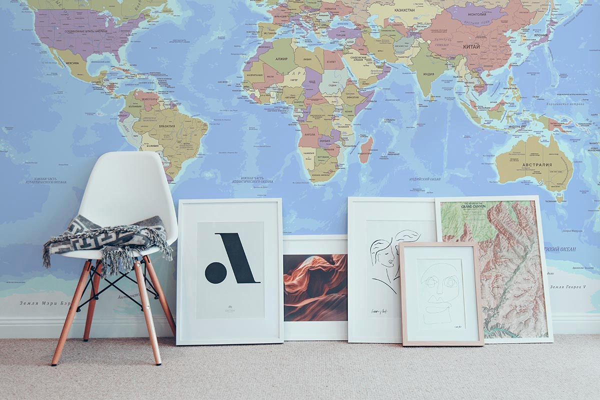 Фотообои Карта мира политическая на русском