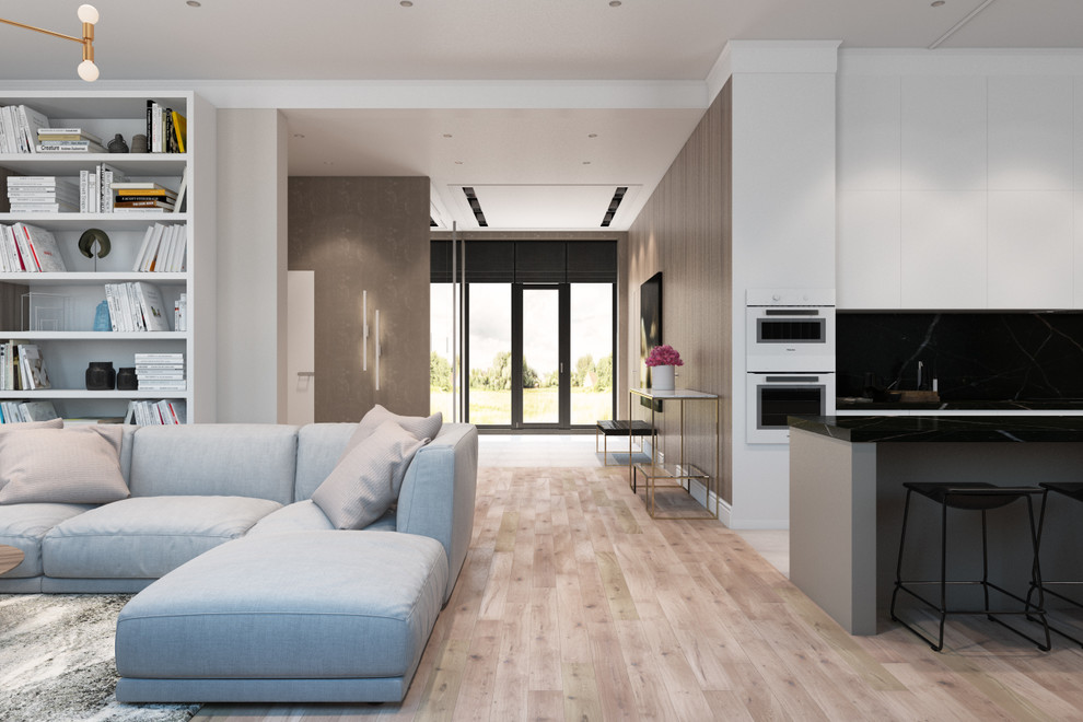 Гостиная с кухней в загородном доме