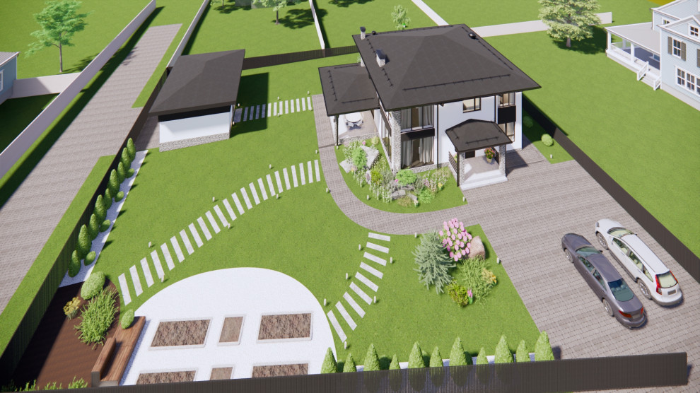 Двухэтажный дом с открытой террасой