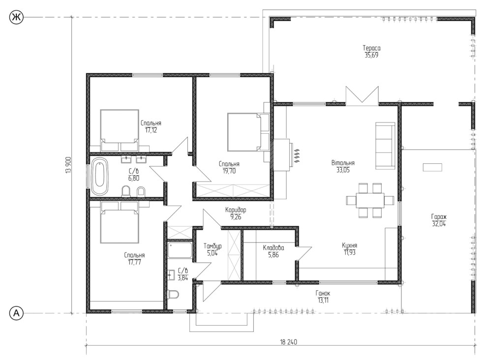 Одноэтажный дом в стиле минимализм – 130,37 кв.м.