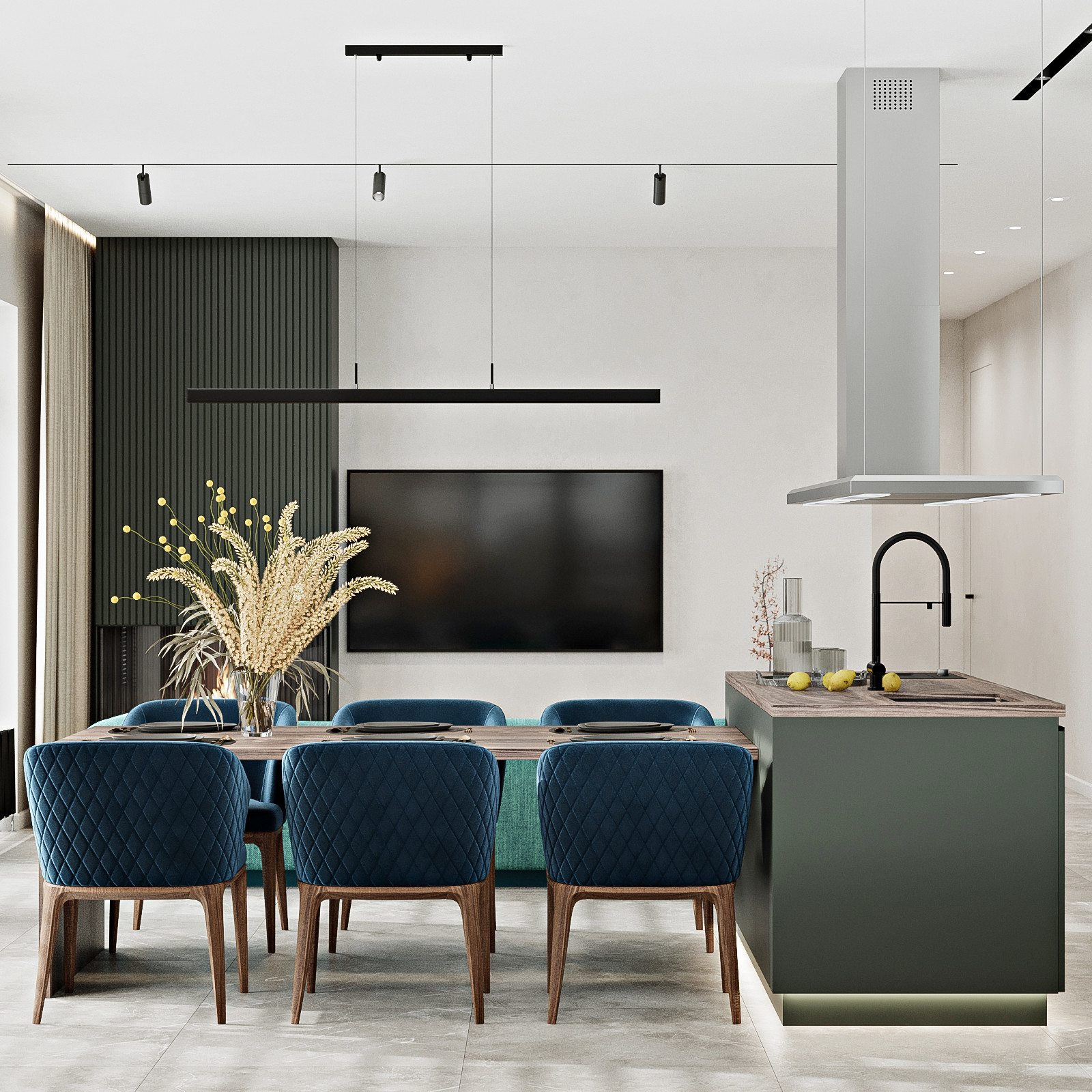 КП Первозванный 1, кухня-гостиная (вариант 3)