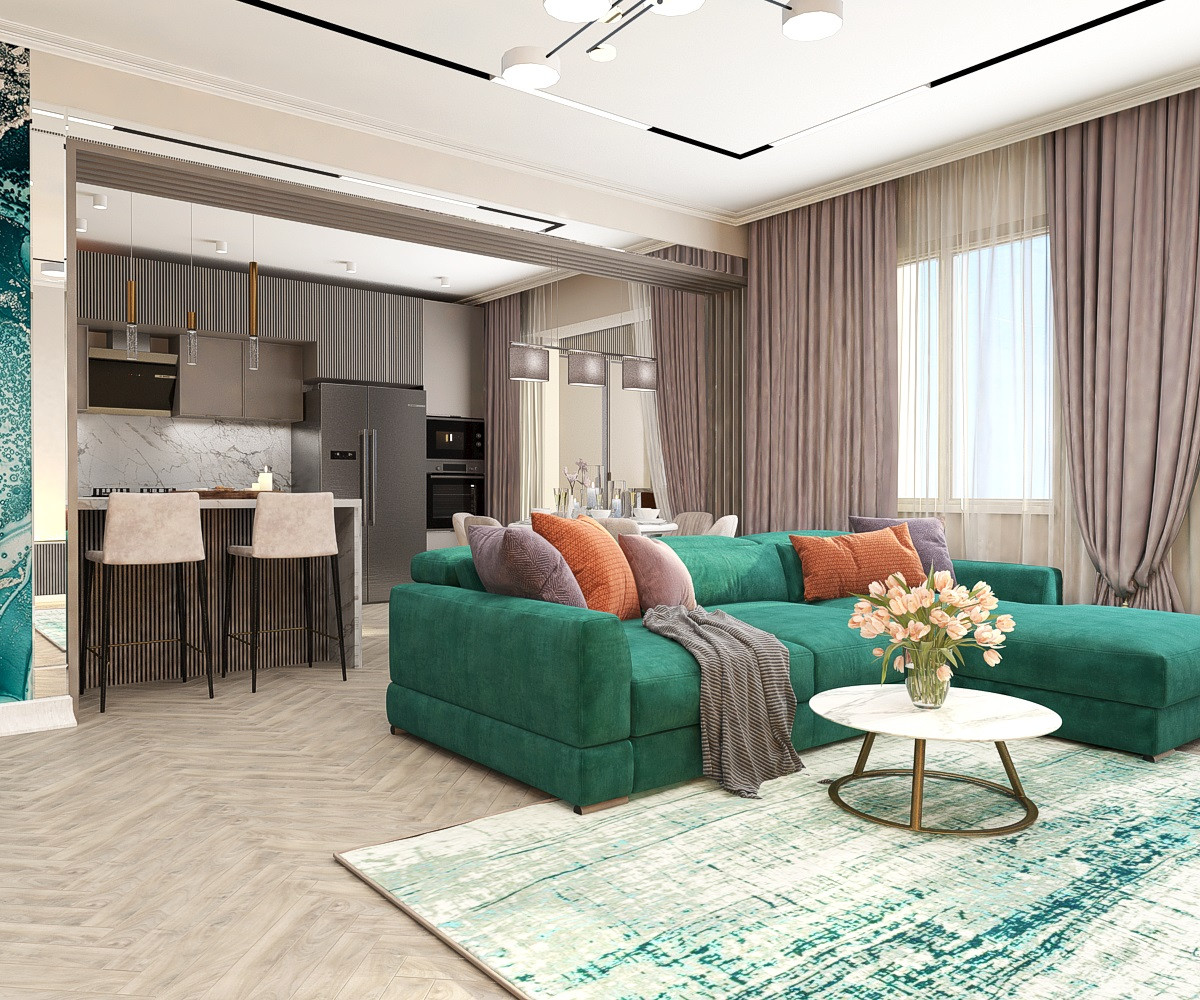 Обложка проекта: Дизайн-проект кухни-гостиной площадью 66 кв.м