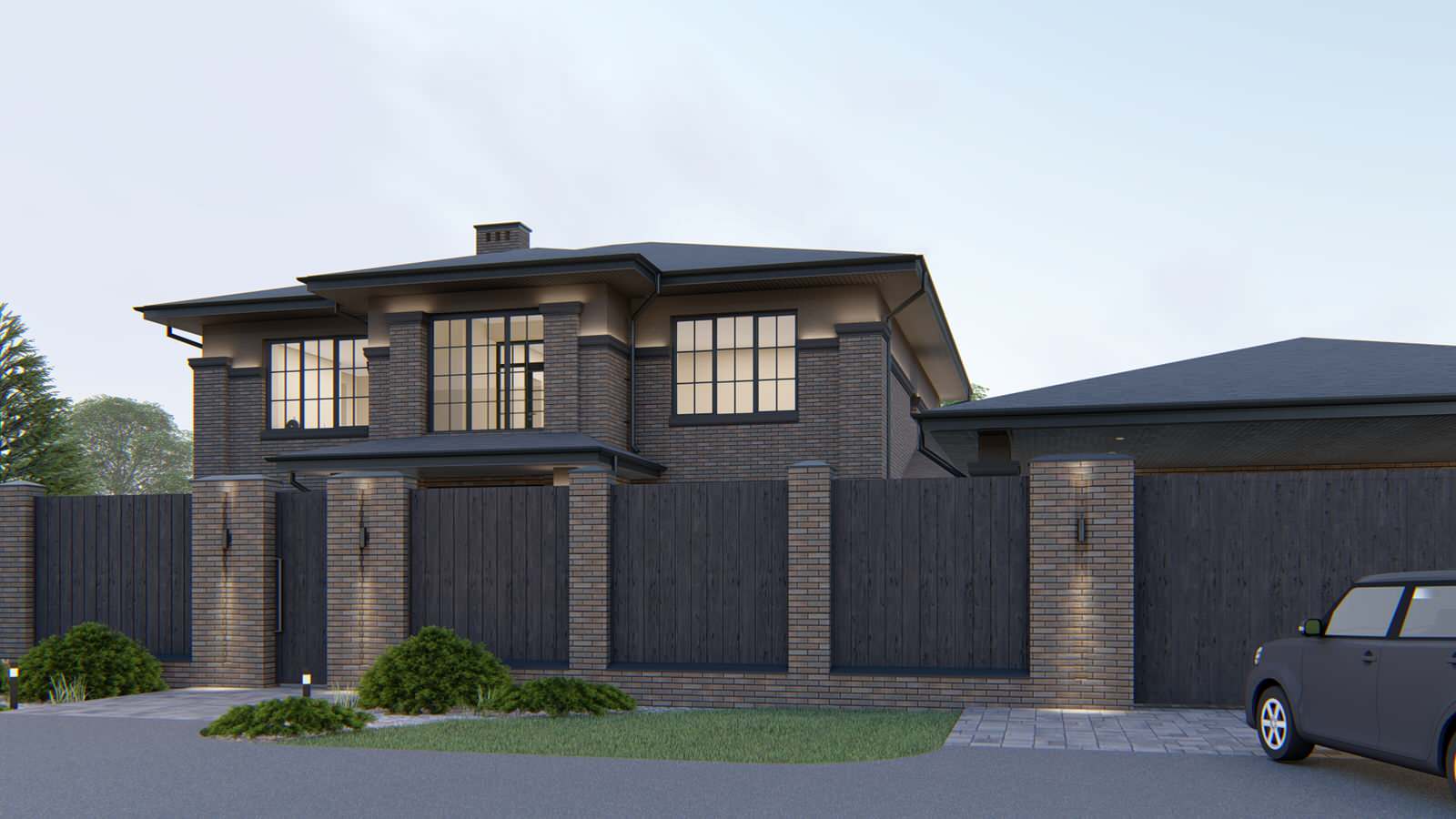 Двухэтажный дом в стиле райта