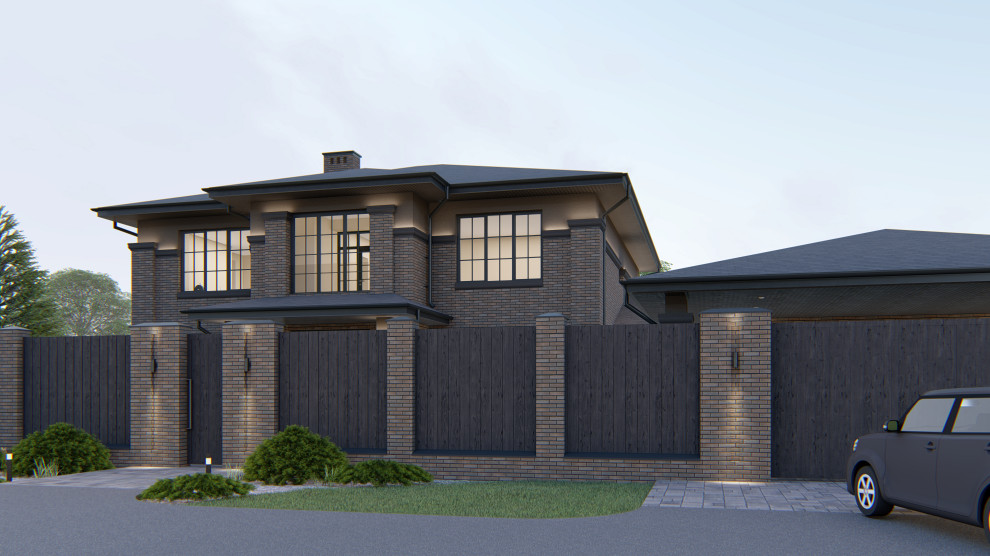 Двухэтажный дом в стиле райта