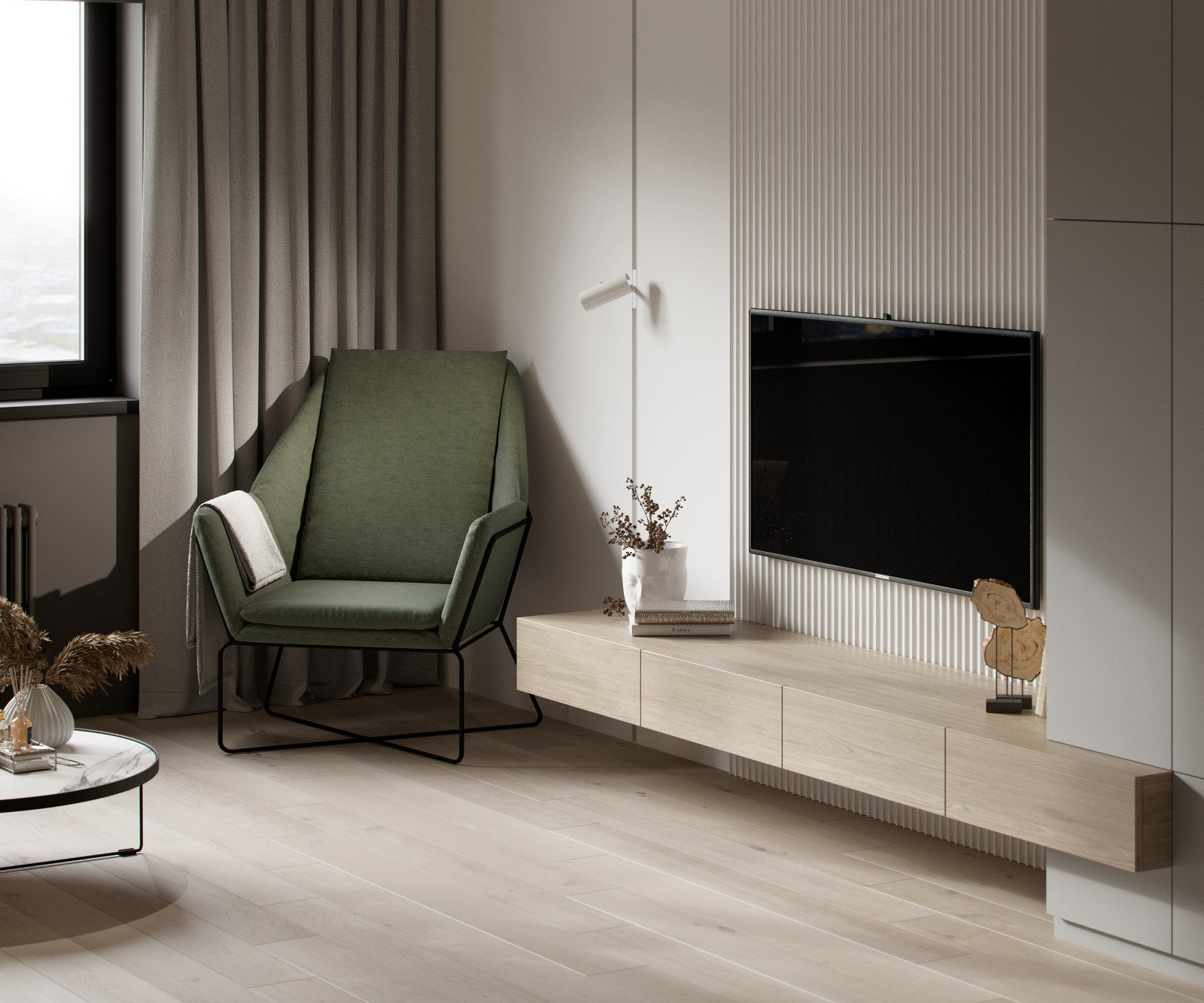 Apartamento moderno con cocina pequeña