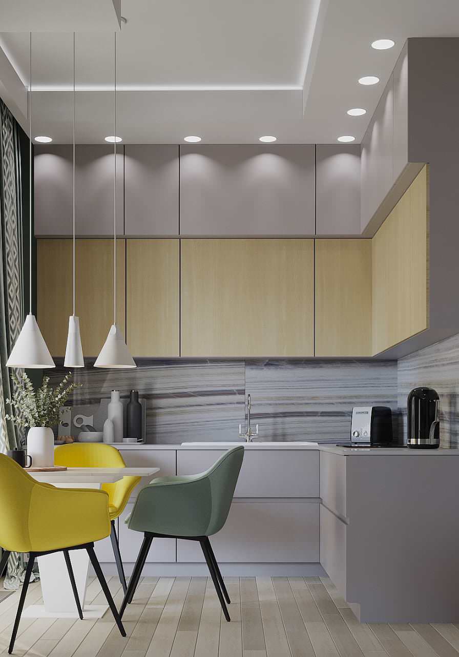 Кухня -гостиная для семьи из 3 -х человек