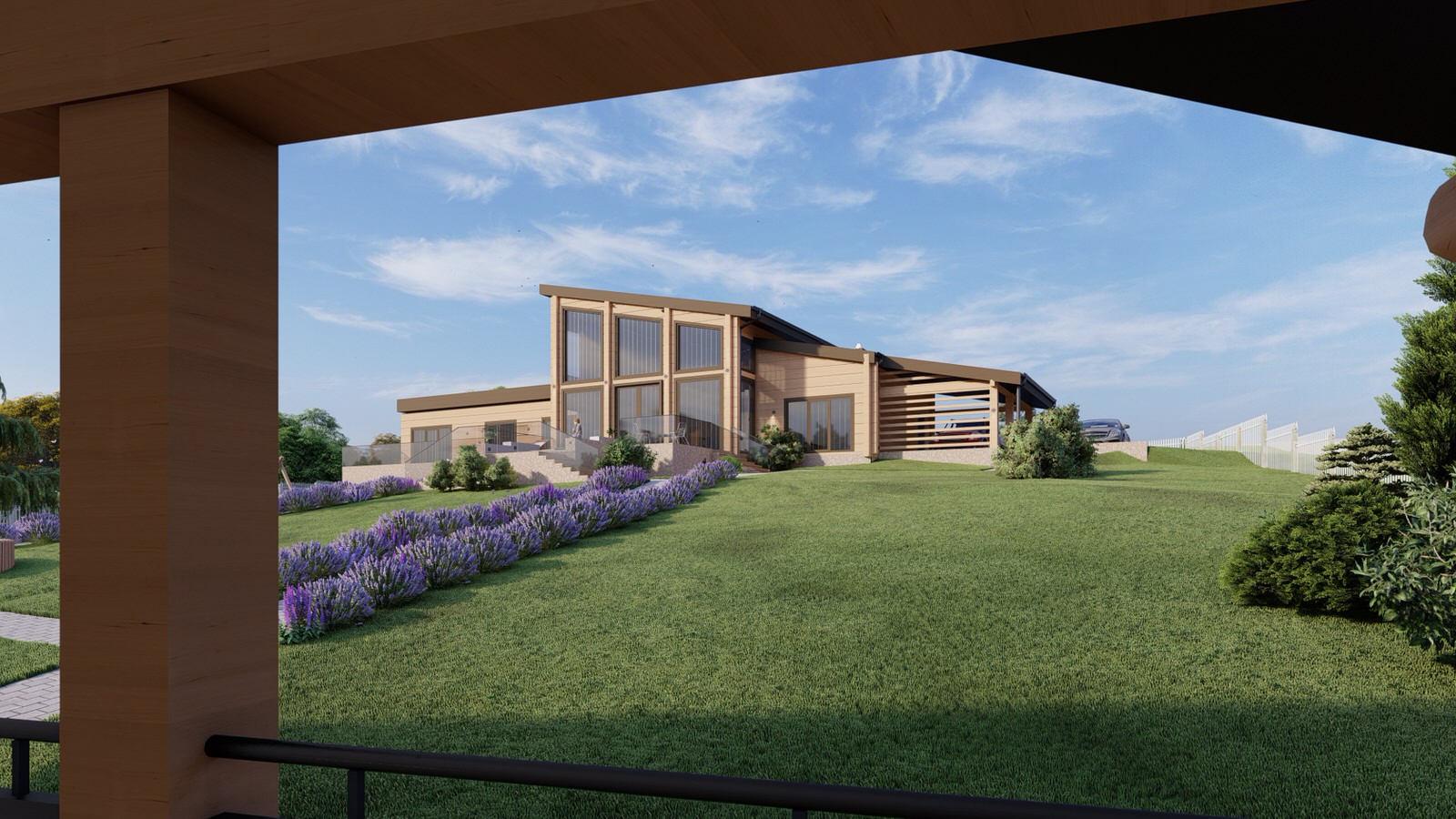 Комбинированный дом из клееного бруса