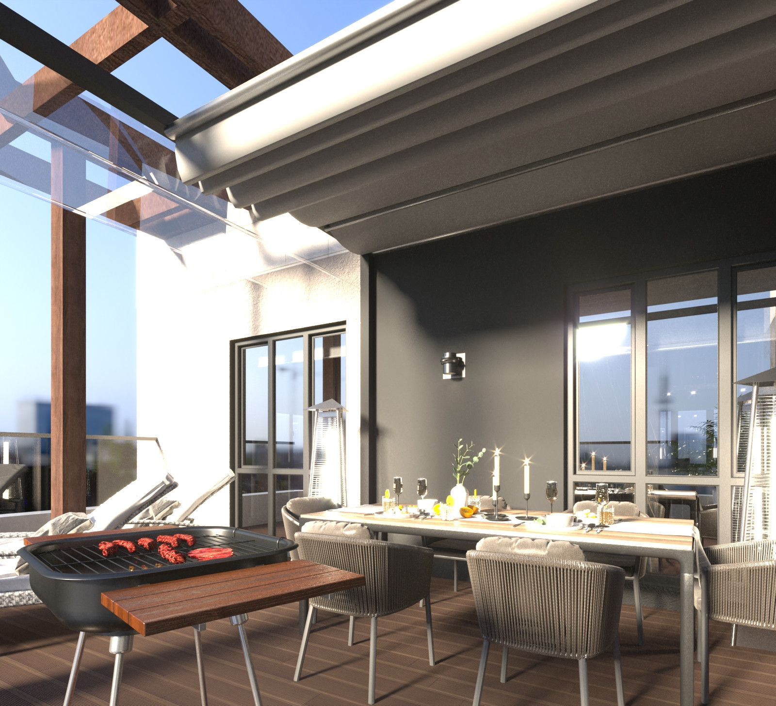 Открытые террасы на последнем этаже