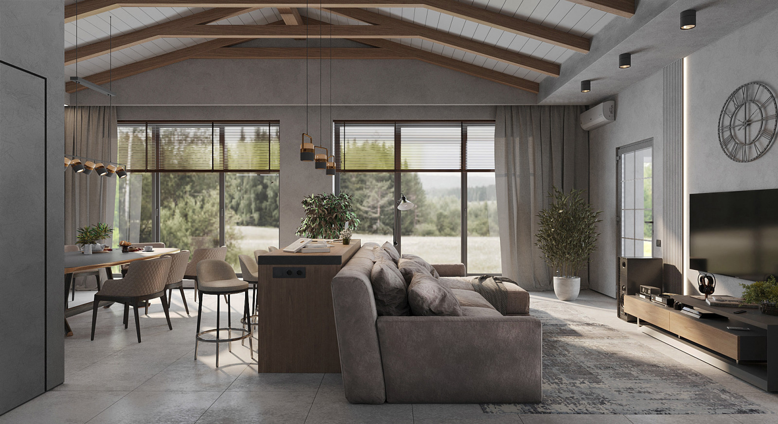 Гостиная - кухня - столовая.