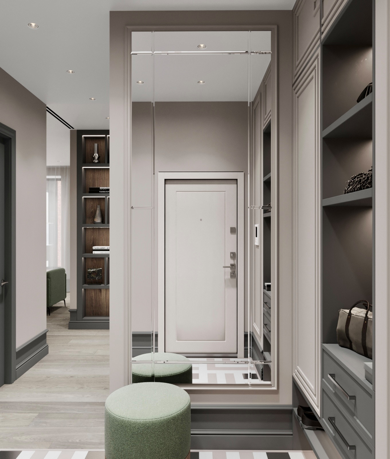 Элегантный интерьер в серо-зеленых оттенках