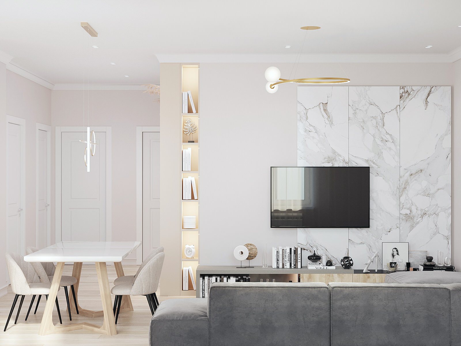 Тв зона в кухне-гостиной