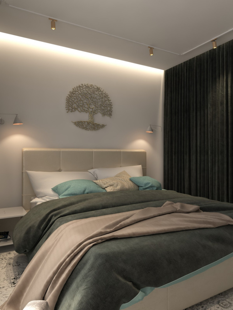 Двухкомнатная квартира со стеклом между гостиной и спальней