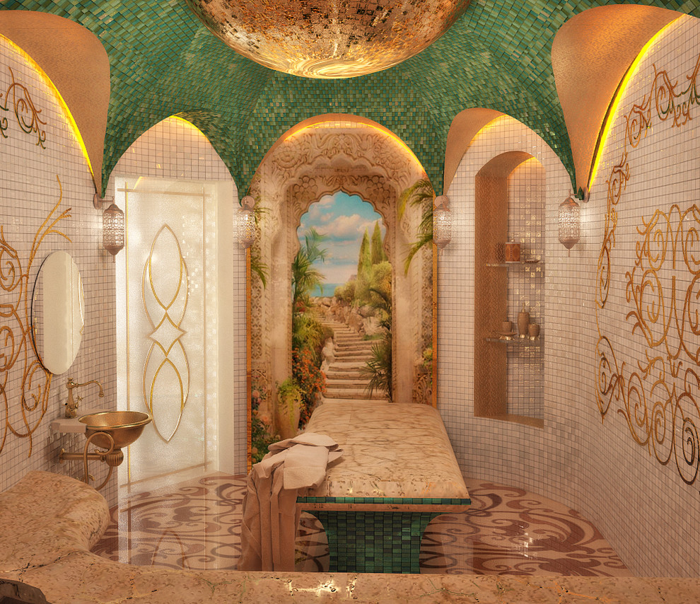 Oriental motifs in bathroom design - 3D visualization