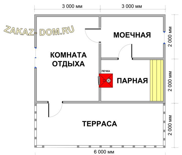 Баня из профилированного бруса (6х6 м) - Проект № Б-31