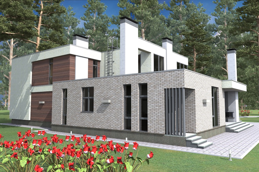 Проект современного дома со вторым светом и бассейном