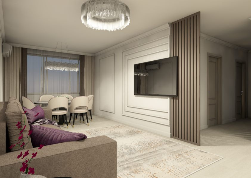 Гостиная-кухня в стиле неоклассика