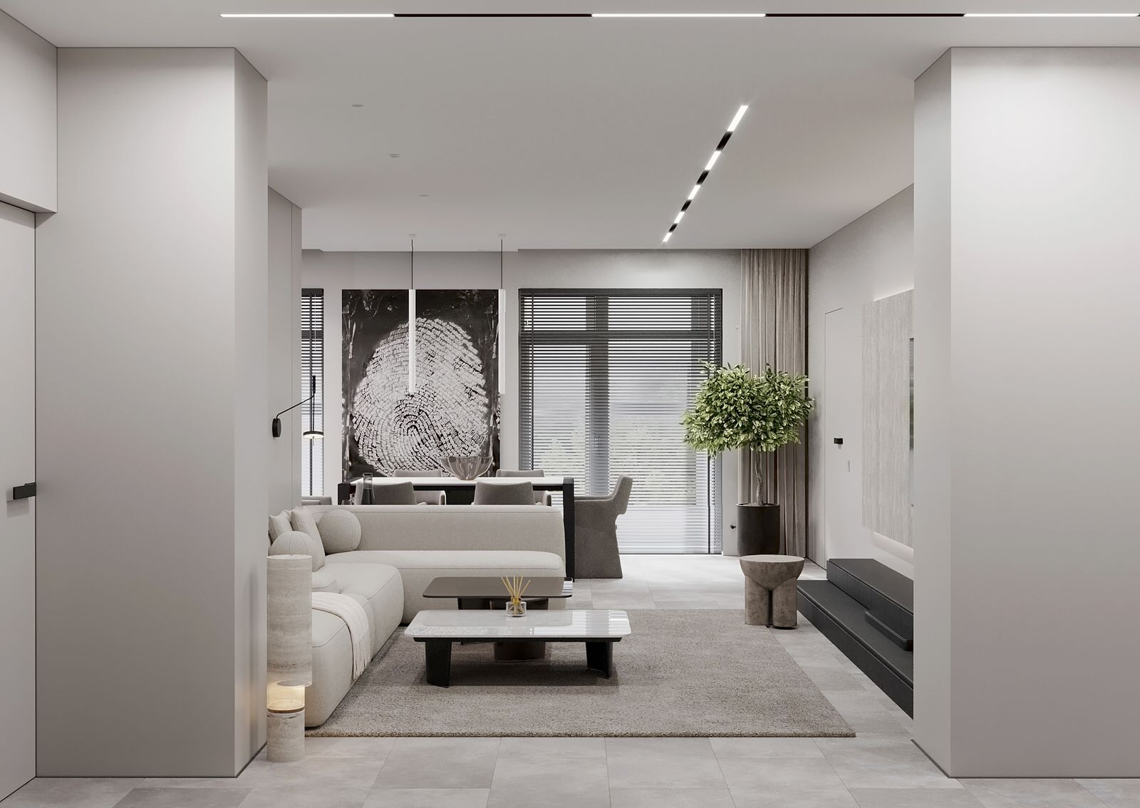 Гостиная-кухня в квартире для молодой девушки в ЖК "Лесопарковый"