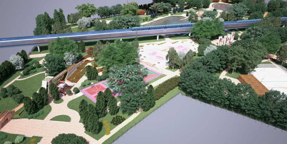 дневной вид с высоты птичьего полета на парк