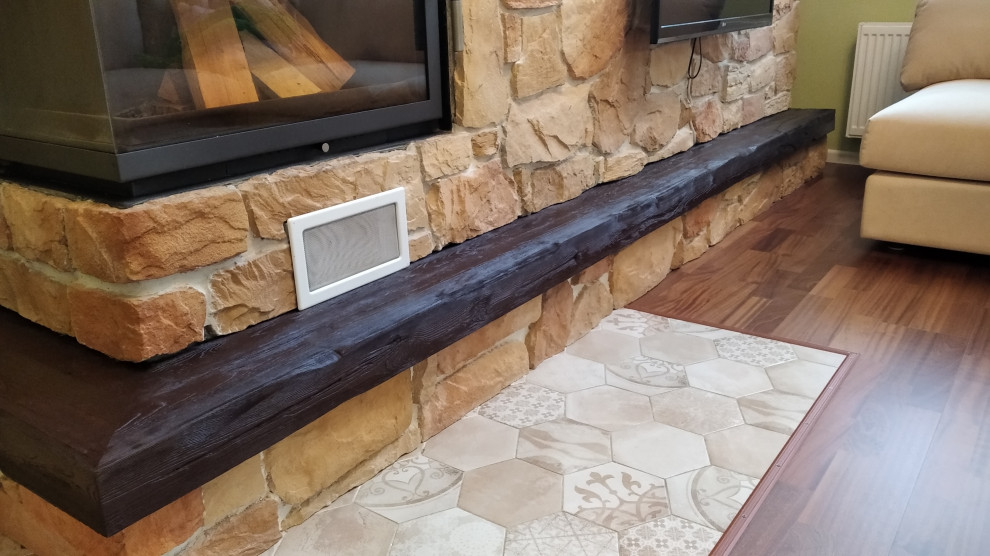 Декор камина деревом под старину - Барский Луг