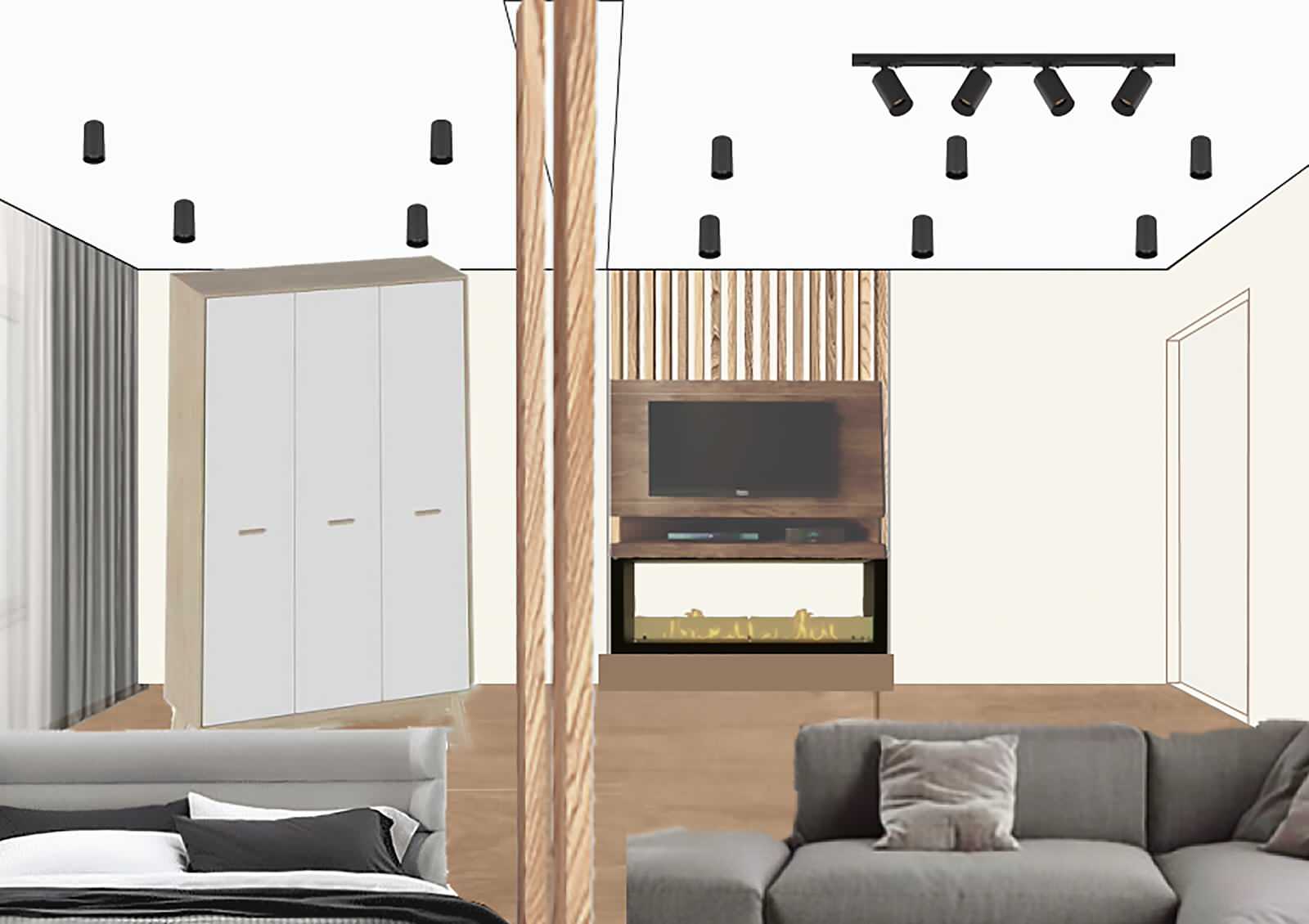 Брутальная квартира для холостяка с камином, вращающимся ТВ и девушкой