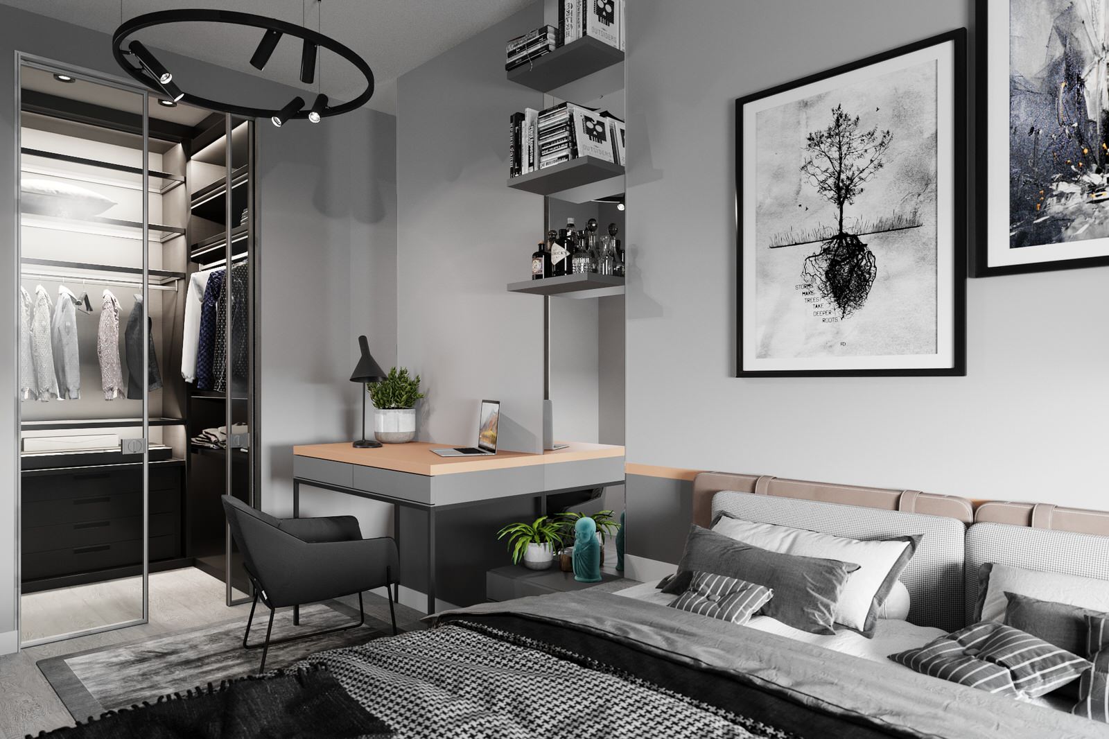 Квартира для холостяка с одной спальней и кухней-гостиной