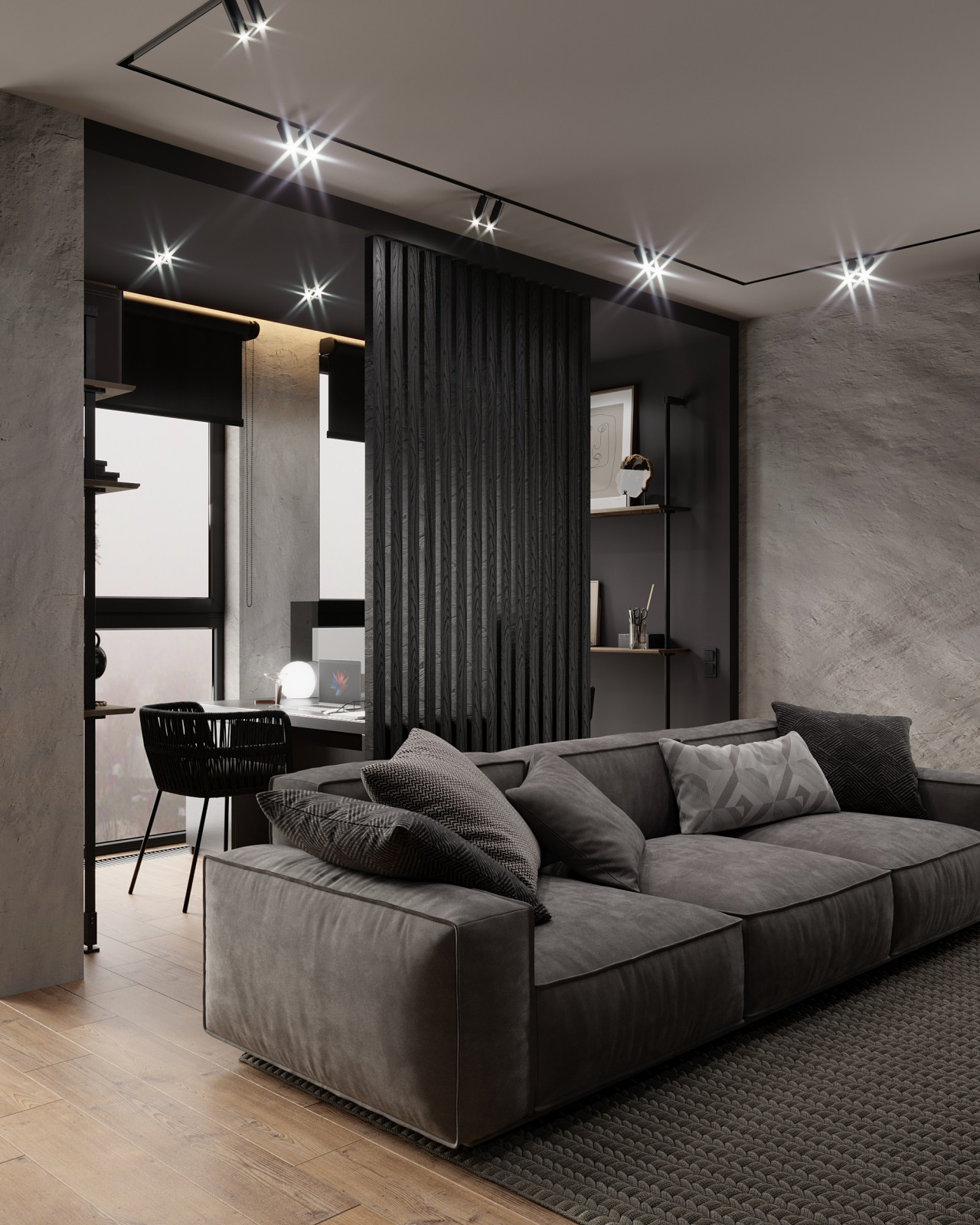 Брутальная квартира с элементами минимализма 65